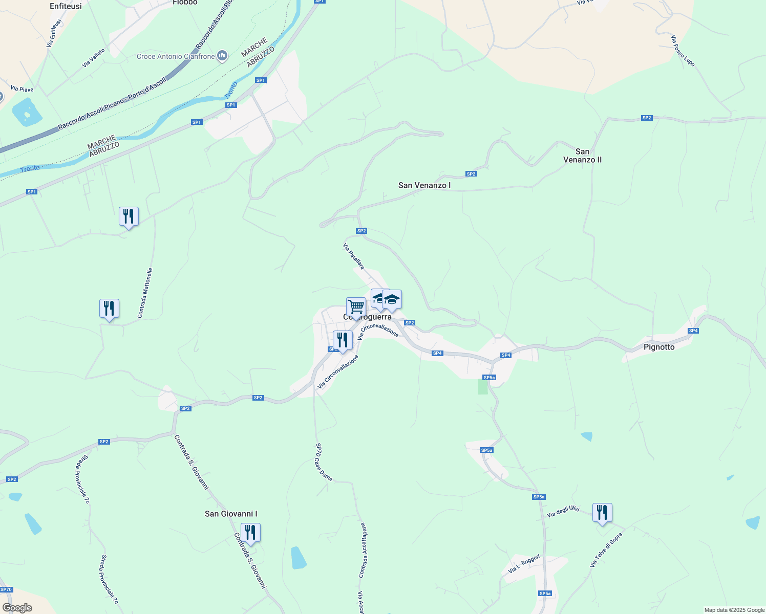 map of restaurants, bars, coffee shops, grocery stores, and more near 3 Strada Provinciale 2 in Controguerra