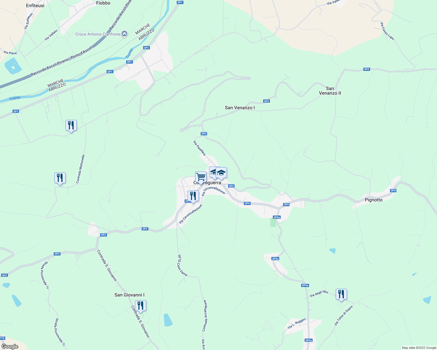 map of restaurants, bars, coffee shops, grocery stores, and more near 3 SP2 in Controguerra