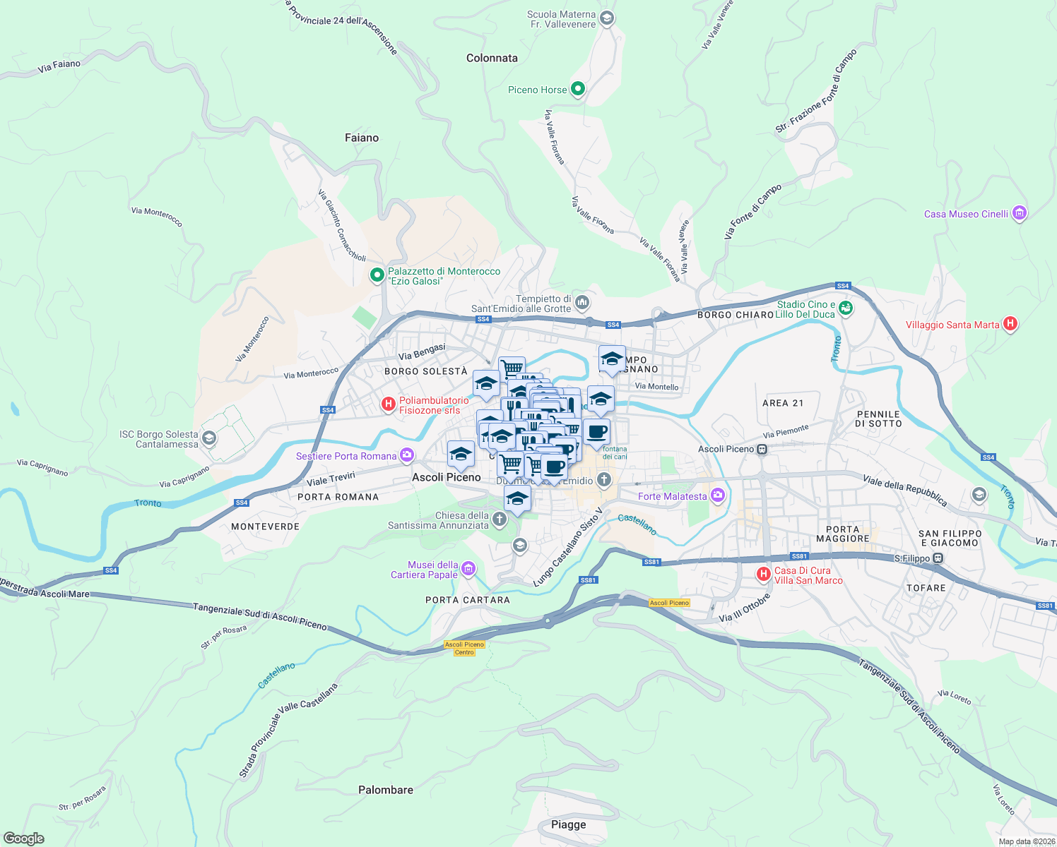 map of restaurants, bars, coffee shops, grocery stores, and more near 10 Via Marucci Pietro in Ascoli Piceno