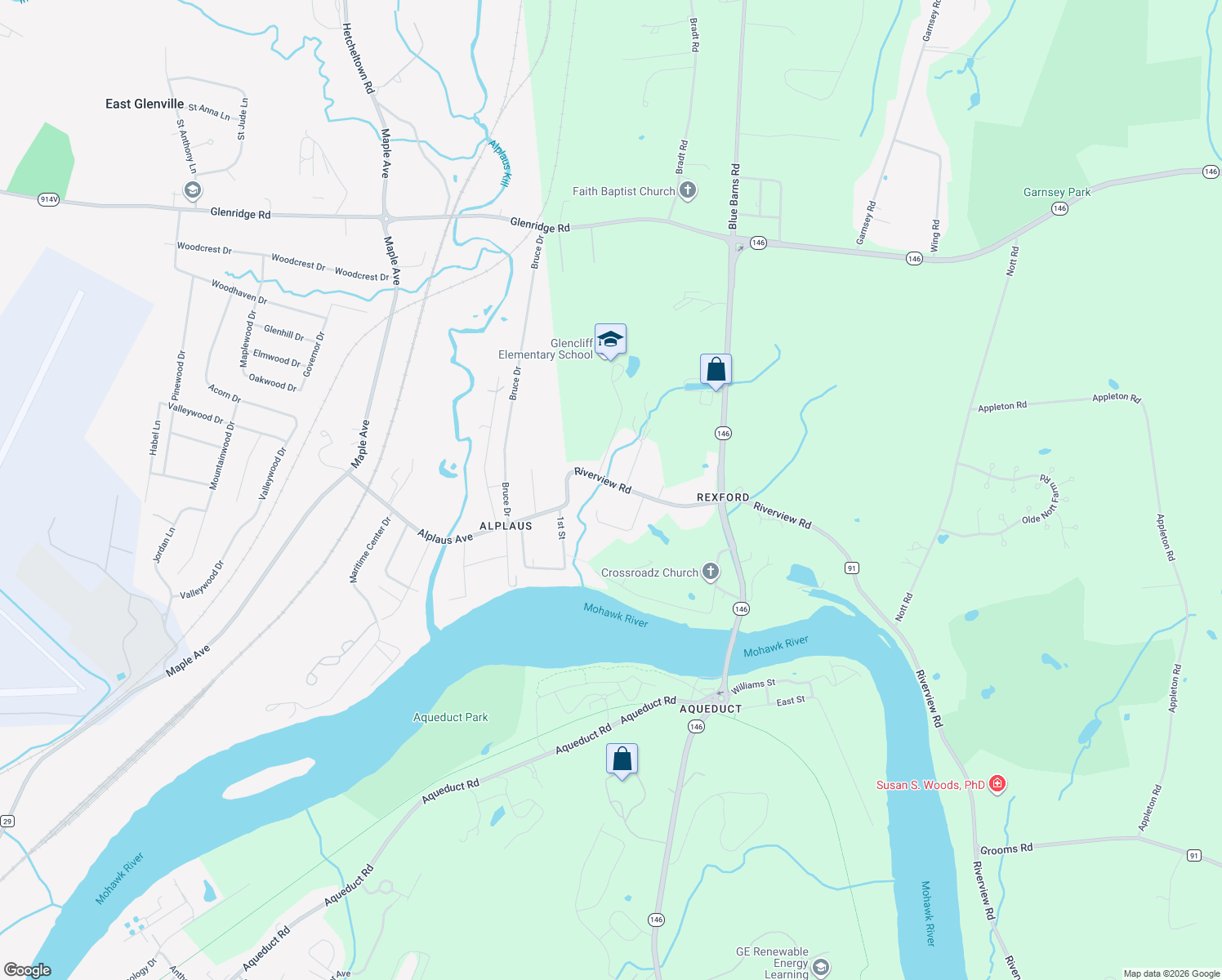 map of restaurants, bars, coffee shops, grocery stores, and more near 954 Riverview Road in Rexford
