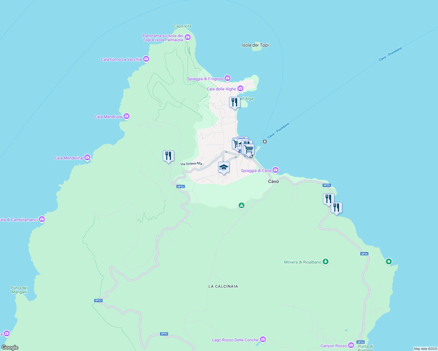 map of restaurants, bars, coffee shops, grocery stores, and more near 49 Salita Belvedere in Cavo