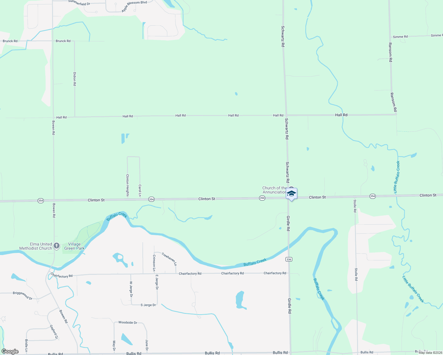map of restaurants, bars, coffee shops, grocery stores, and more near 7281 Clinton St in Elma