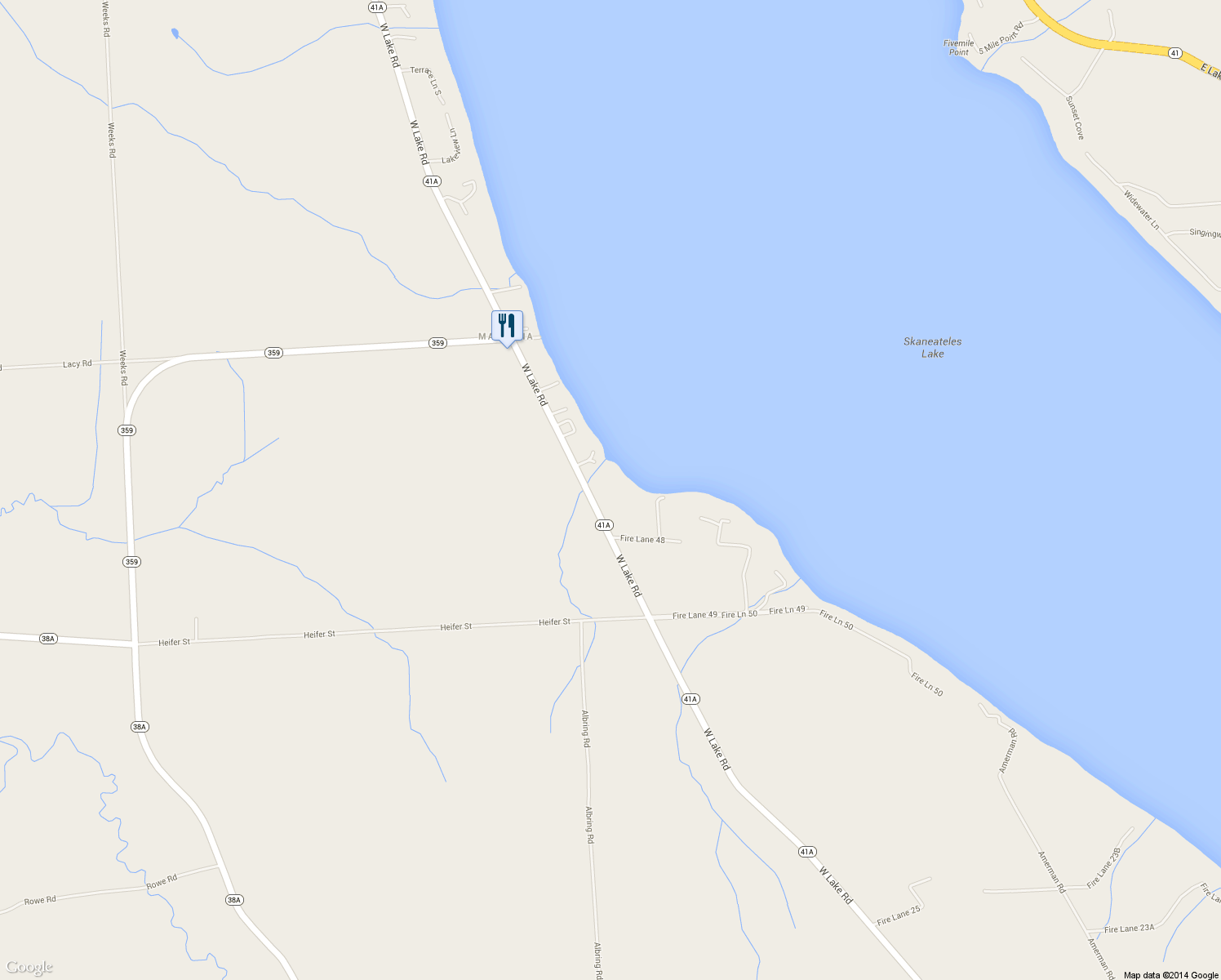 map of restaurants, bars, coffee shops, grocery stores, and more near 1812 W Lake Rd in Skaneateles