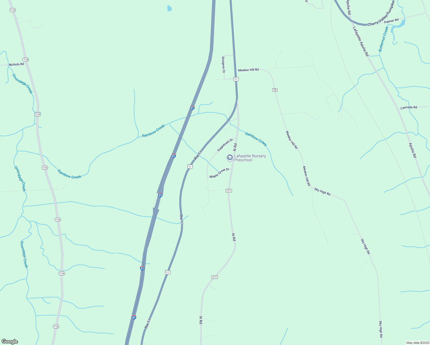 map of restaurants, bars, coffee shops, grocery stores, and more near 5925 Maple Grove Drive in Tully