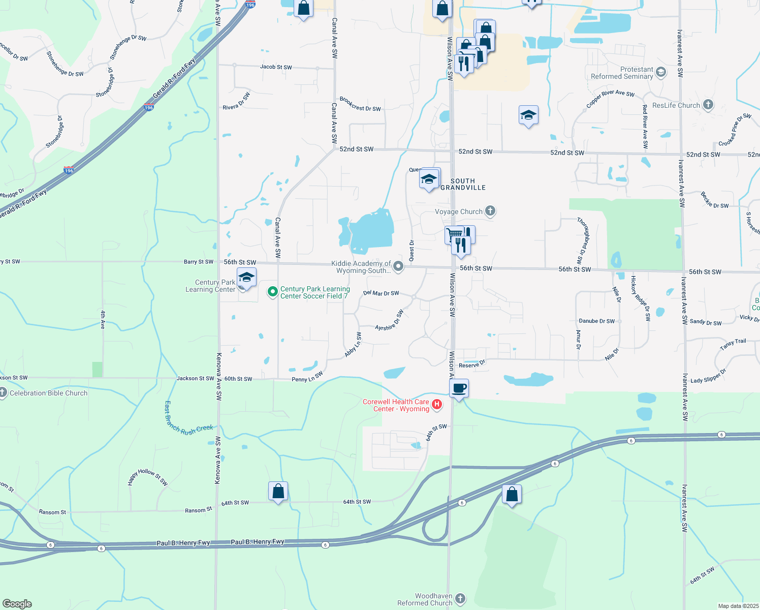 map of restaurants, bars, coffee shops, grocery stores, and more near 4253 Limousin Ct SW in Wyoming