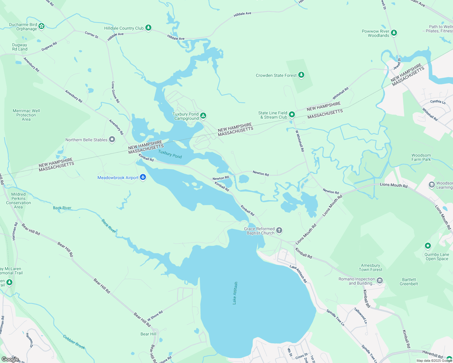 map of restaurants, bars, coffee shops, grocery stores, and more near 140 Kimball Road in Amesbury