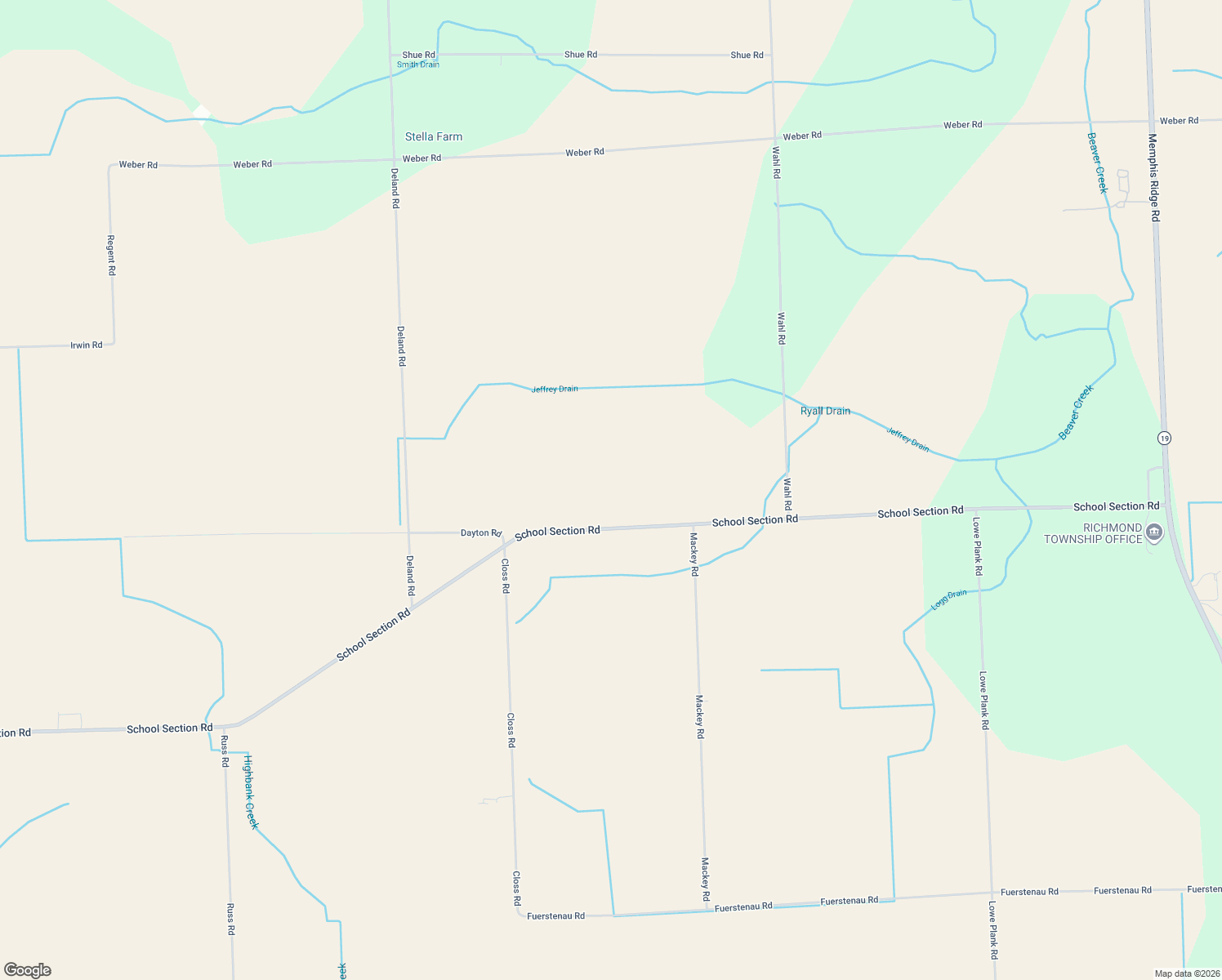 map of restaurants, bars, coffee shops, grocery stores, and more near 32011 School Section Road in Richmond
