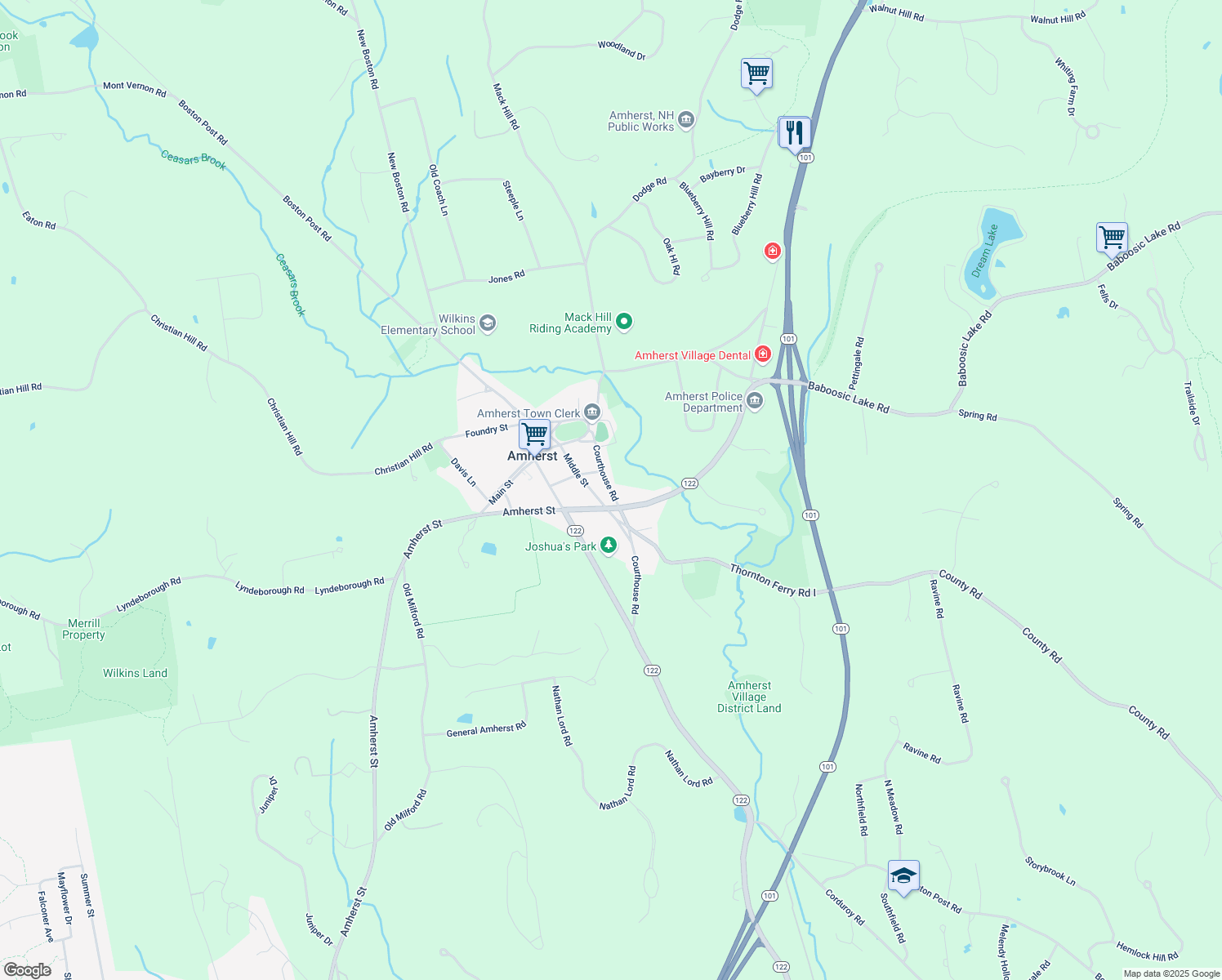 map of restaurants, bars, coffee shops, grocery stores, and more near 14 Courthouse Road in Amherst