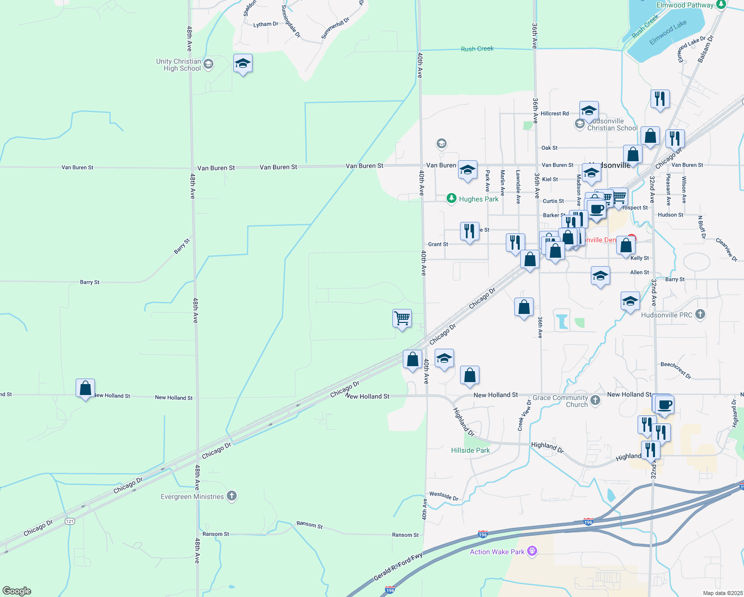 map of restaurants, bars, coffee shops, grocery stores, and more near 4137 Cottage Trail in Hudsonville