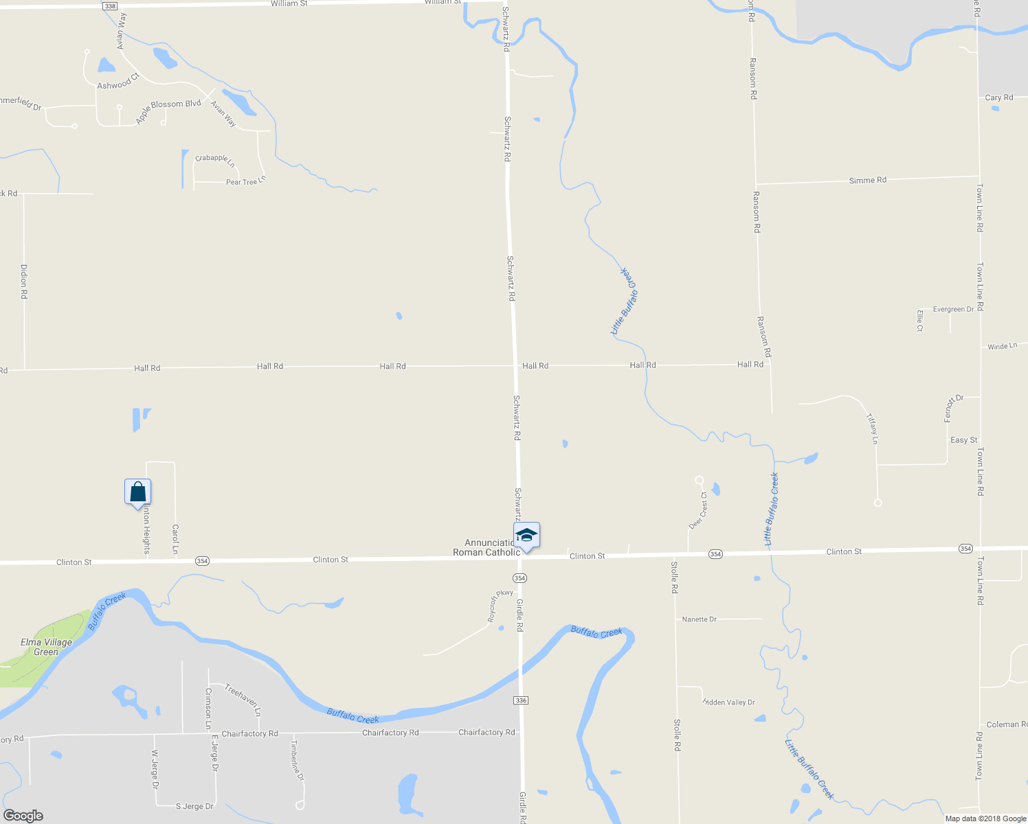map of restaurants, bars, coffee shops, grocery stores, and more near 98 Schwartz Road in Elma