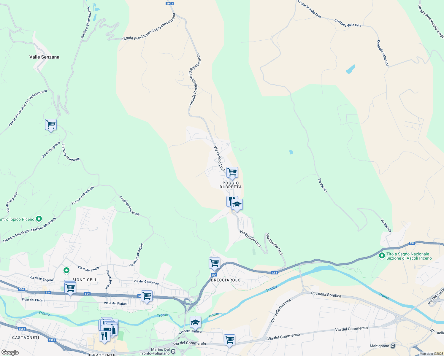 map of restaurants, bars, coffee shops, grocery stores, and more near 85 Via Emidio Luzi in Ascoli Piceno