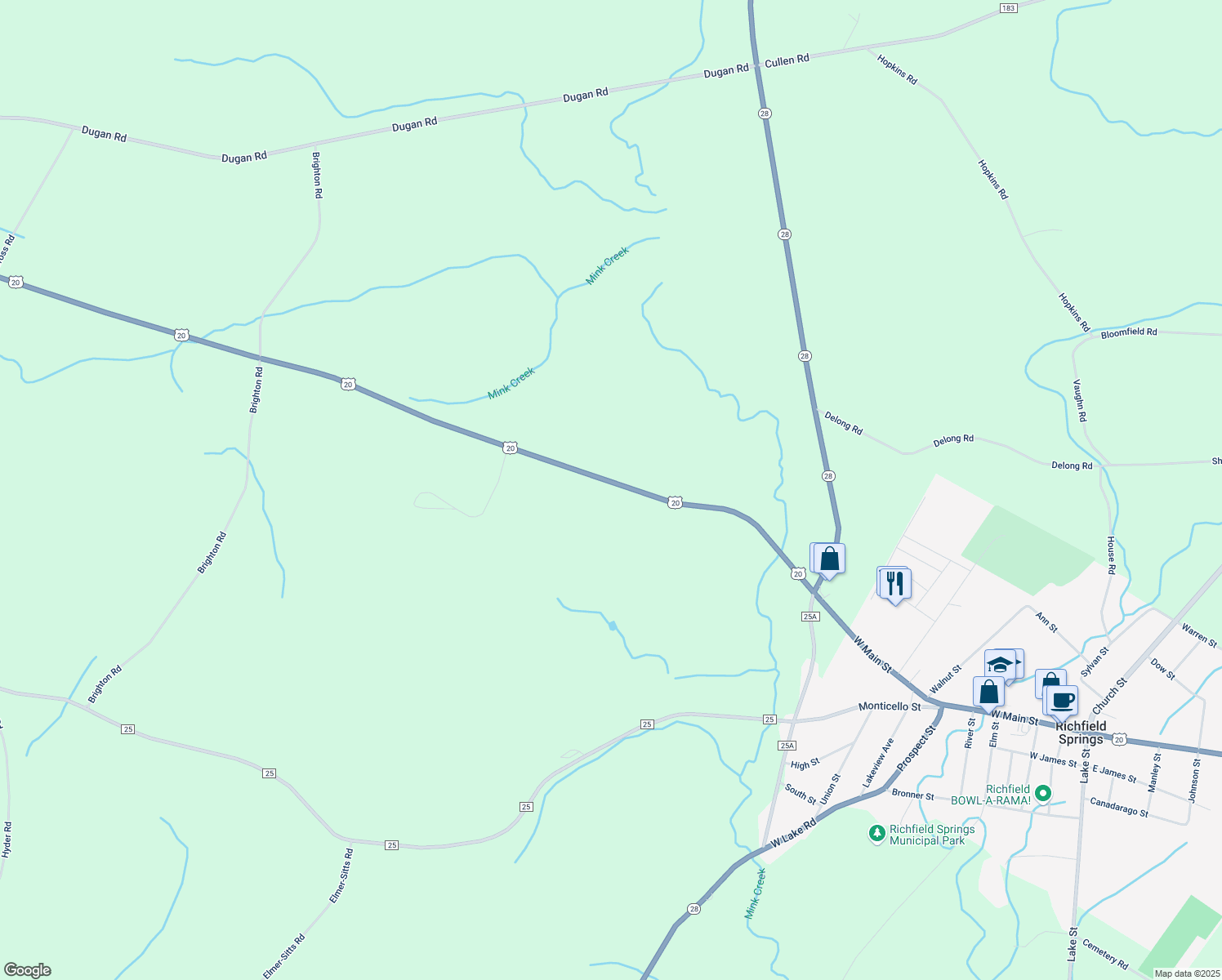map of restaurants, bars, coffee shops, grocery stores, and more near 2978 U.S. 20 in Richfield Springs