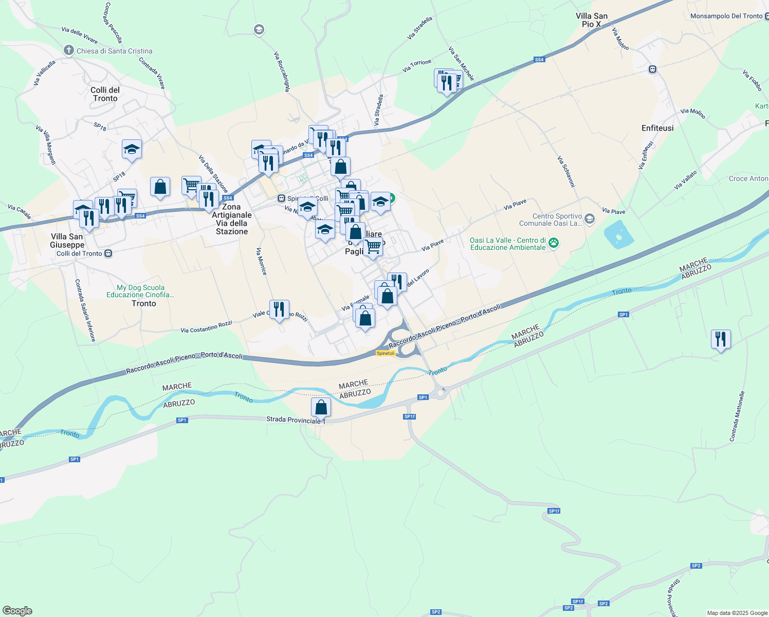map of restaurants, bars, coffee shops, grocery stores, and more near 31 Via XXV Aprile in Pagliare del Tronto