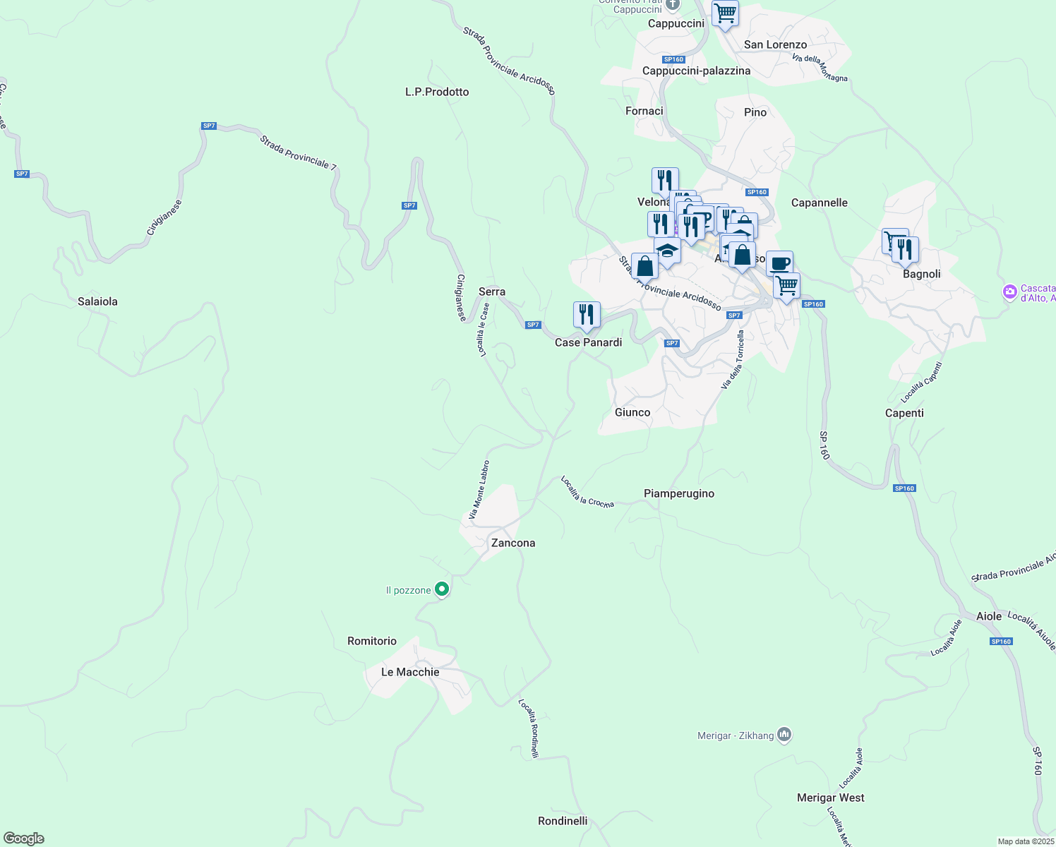 map of restaurants, bars, coffee shops, grocery stores, and more near 6 Località le Case in Provincia di Grosseto