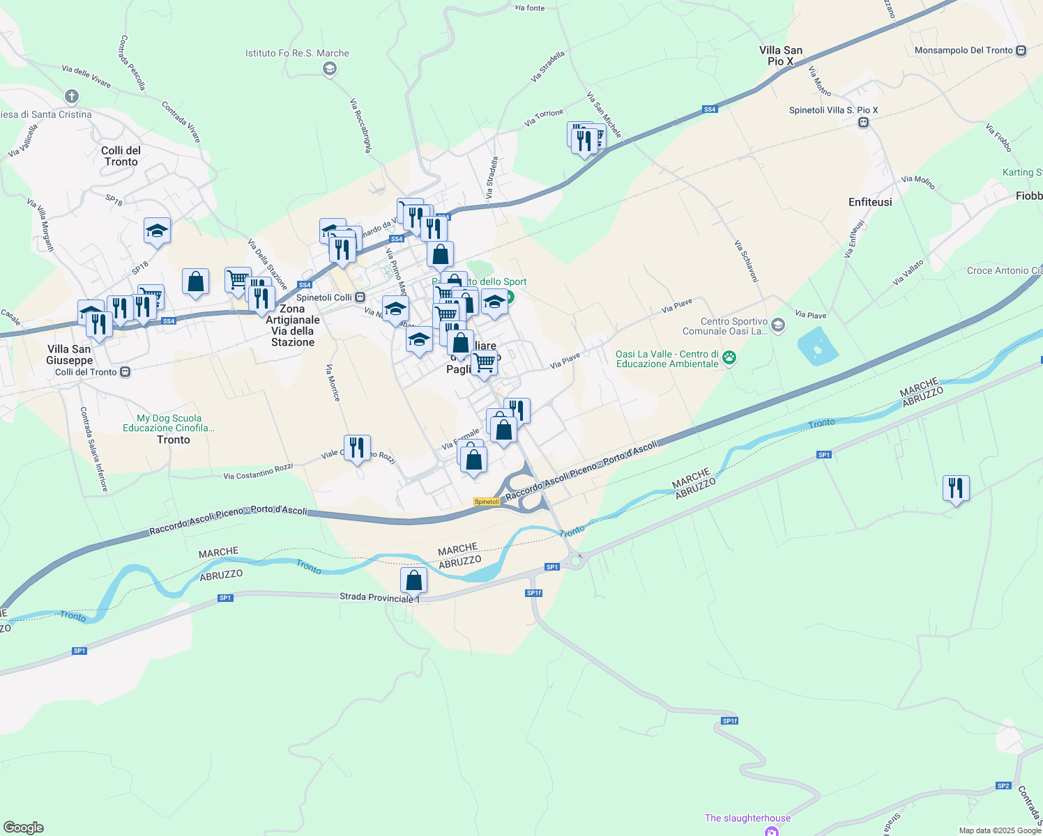 map of restaurants, bars, coffee shops, grocery stores, and more near 43 Via del Lavoro in Pagliare del Tronto