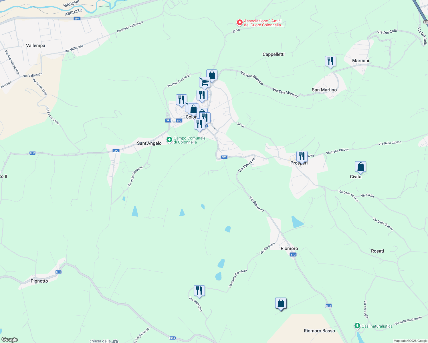 map of restaurants, bars, coffee shops, grocery stores, and more near 1 Via Delle Acacie in Provincia di Teramo