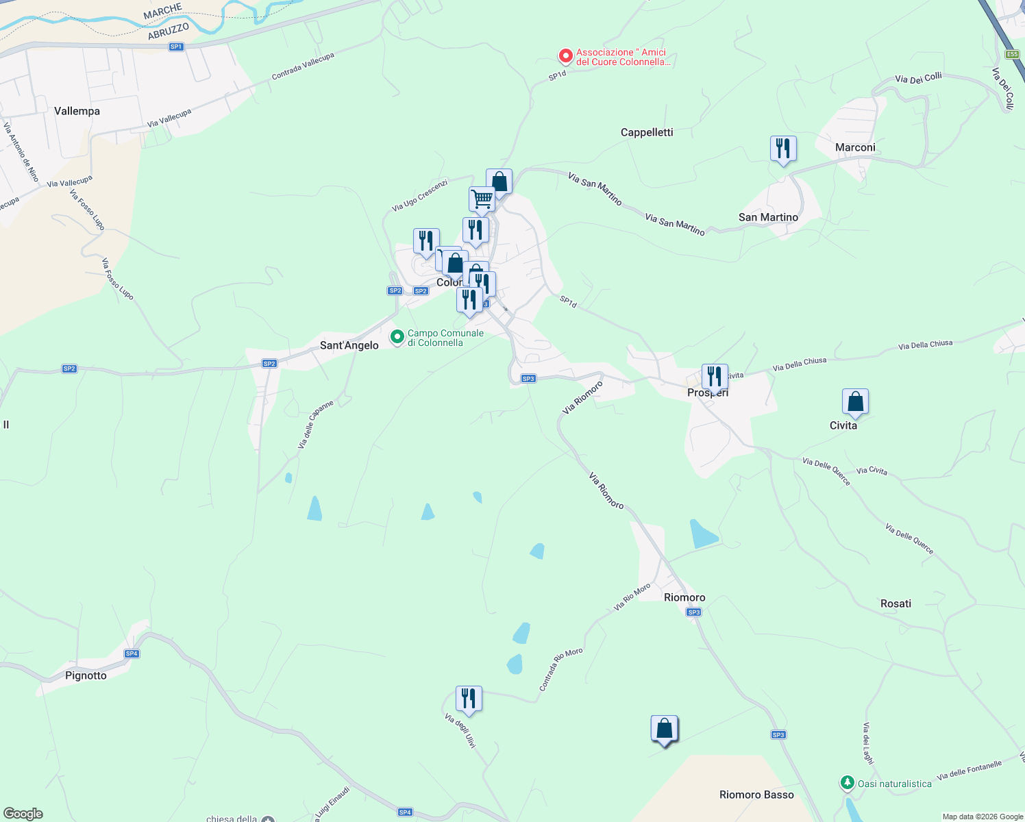 map of restaurants, bars, coffee shops, grocery stores, and more near 1 Via Delle Acacie in Provincia di Teramo