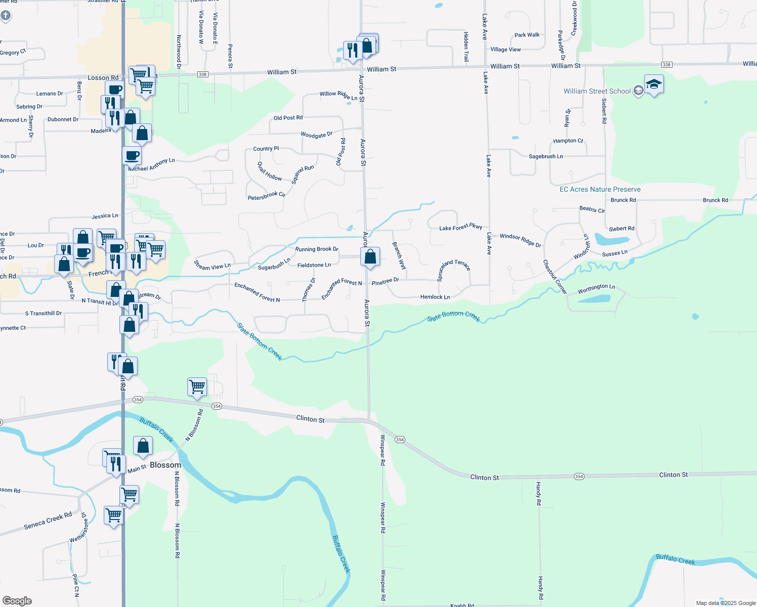 map of restaurants, bars, coffee shops, grocery stores, and more near 760 Aurora Street in Lancaster