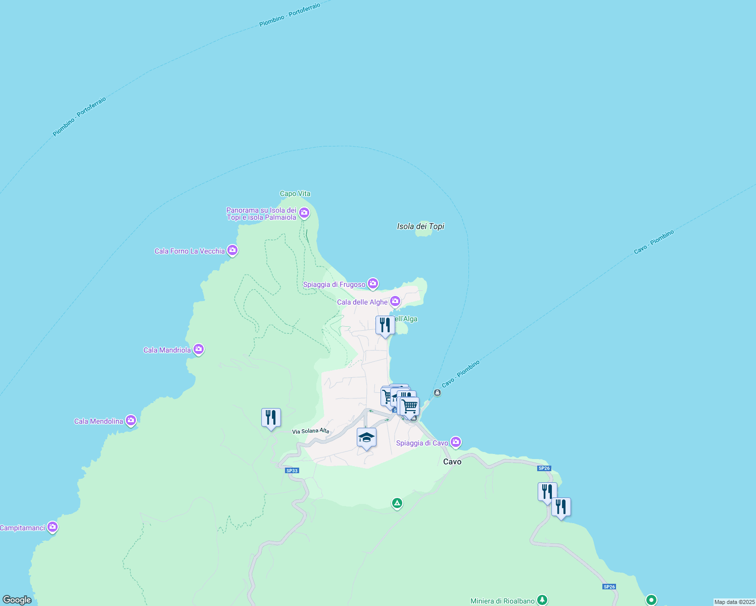 map of restaurants, bars, coffee shops, grocery stores, and more near 2 Via Frugoso in Cavo