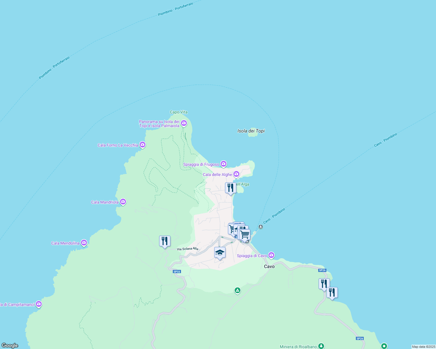 map of restaurants, bars, coffee shops, grocery stores, and more near 2 Via Frugoso in Cavo