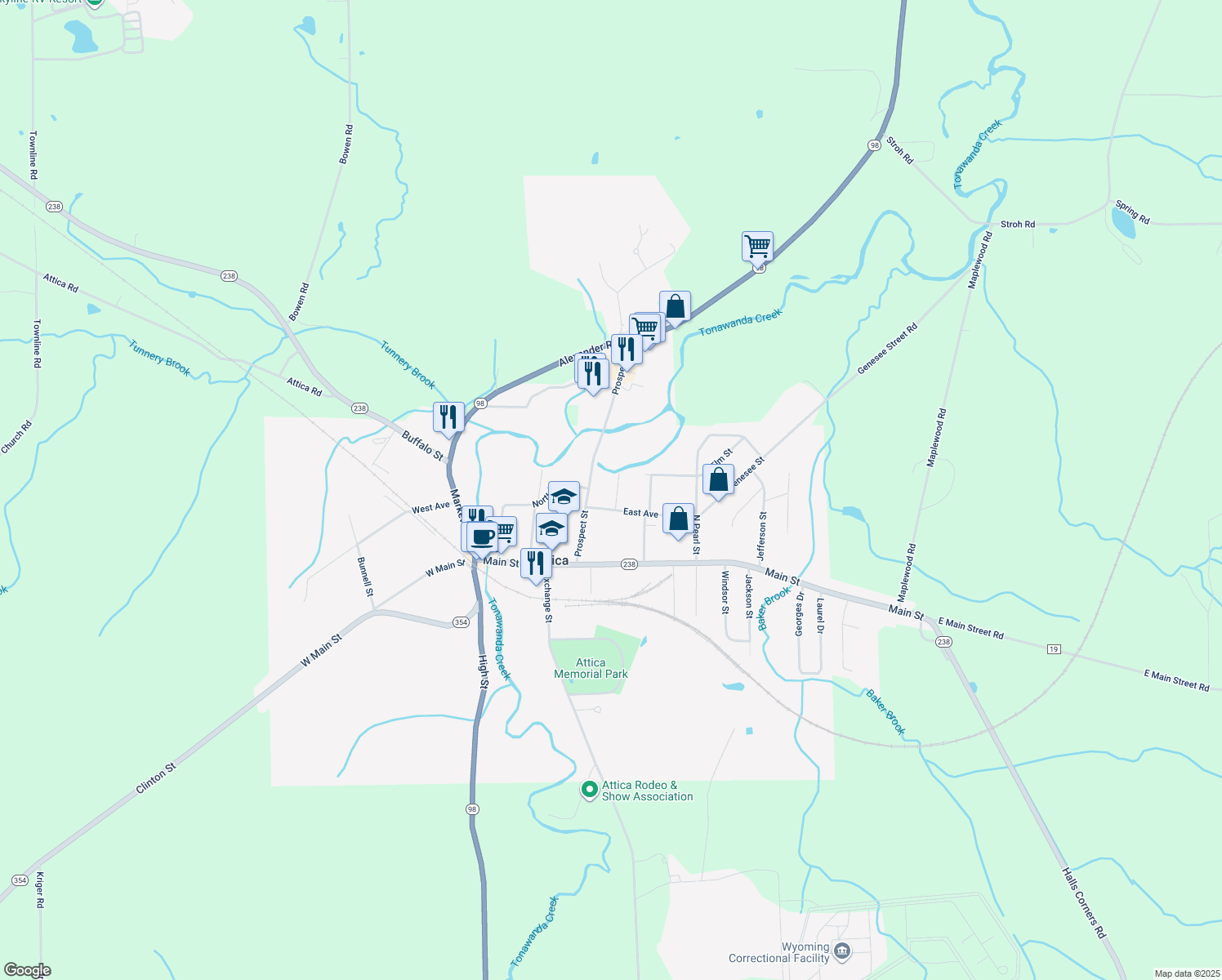 map of restaurants, bars, coffee shops, grocery stores, and more near 19 Putnam Pl in Attica