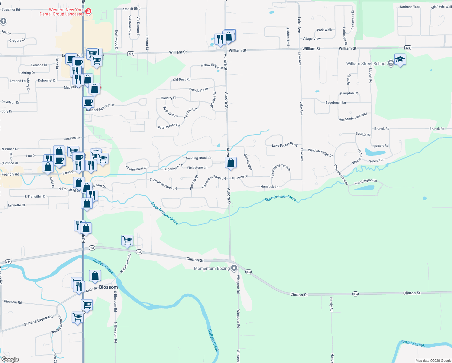 map of restaurants, bars, coffee shops, grocery stores, and more near 749 Aurora Street in Lancaster