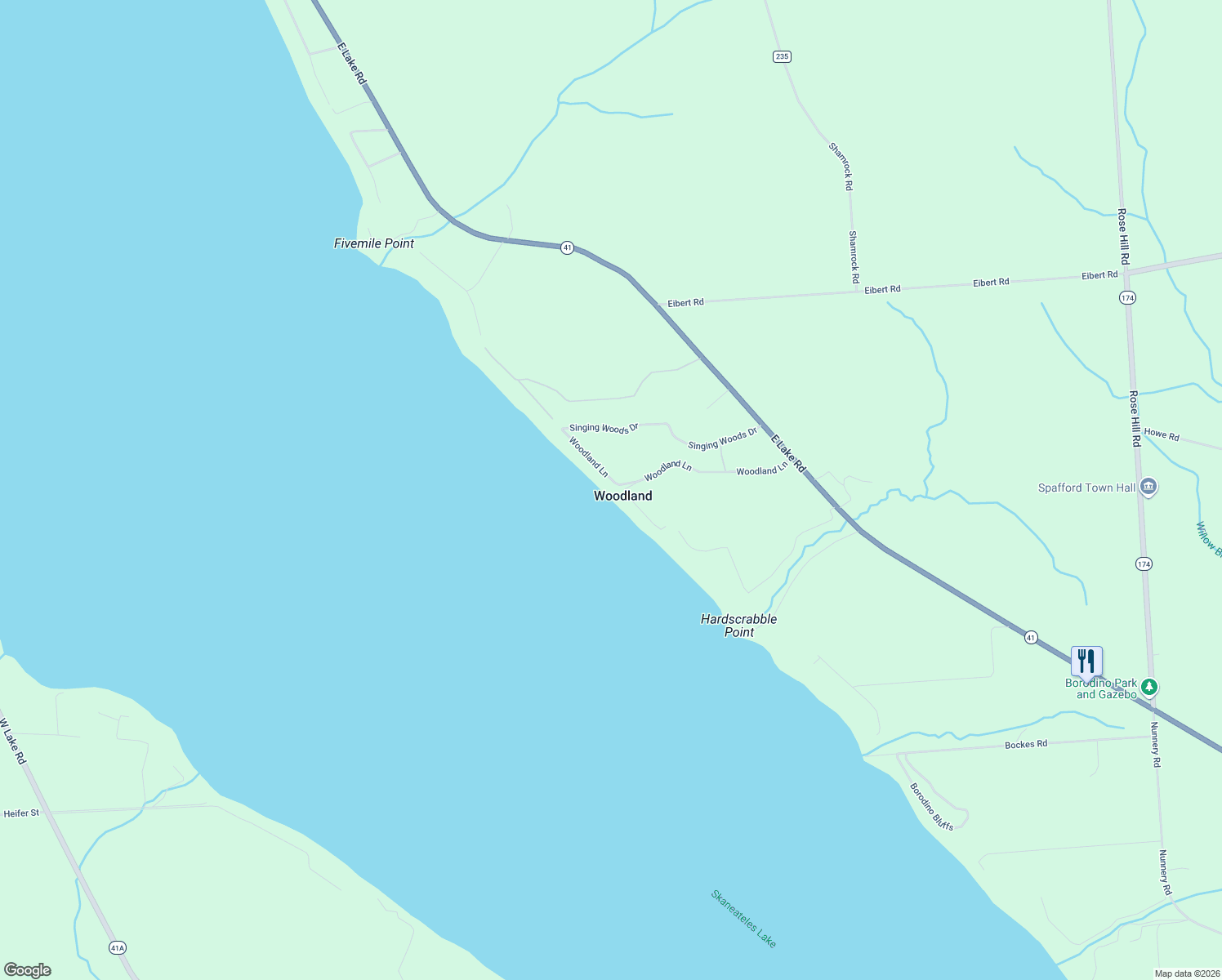 map of restaurants, bars, coffee shops, grocery stores, and more near 1991 Woodland Ln in Skaneateles