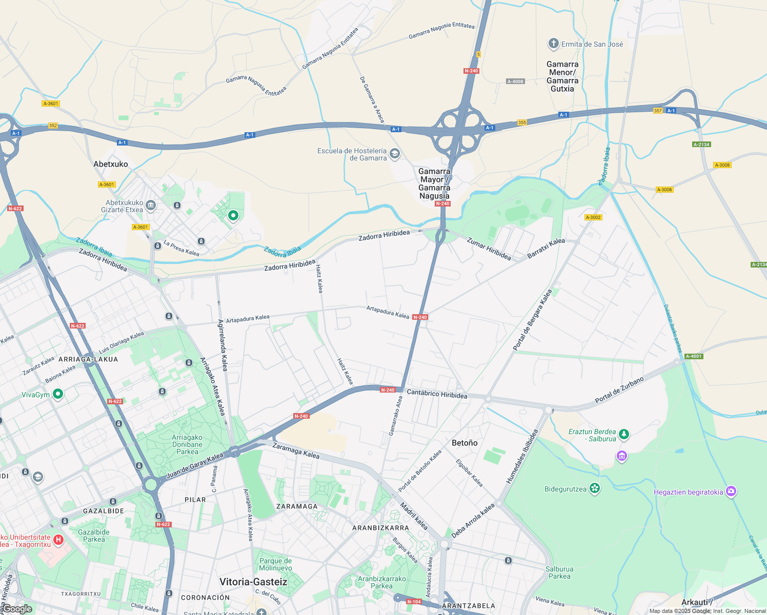 map of restaurants, bars, coffee shops, grocery stores, and more near 13 Artapadura Kalea in Vitoria-Gasteiz