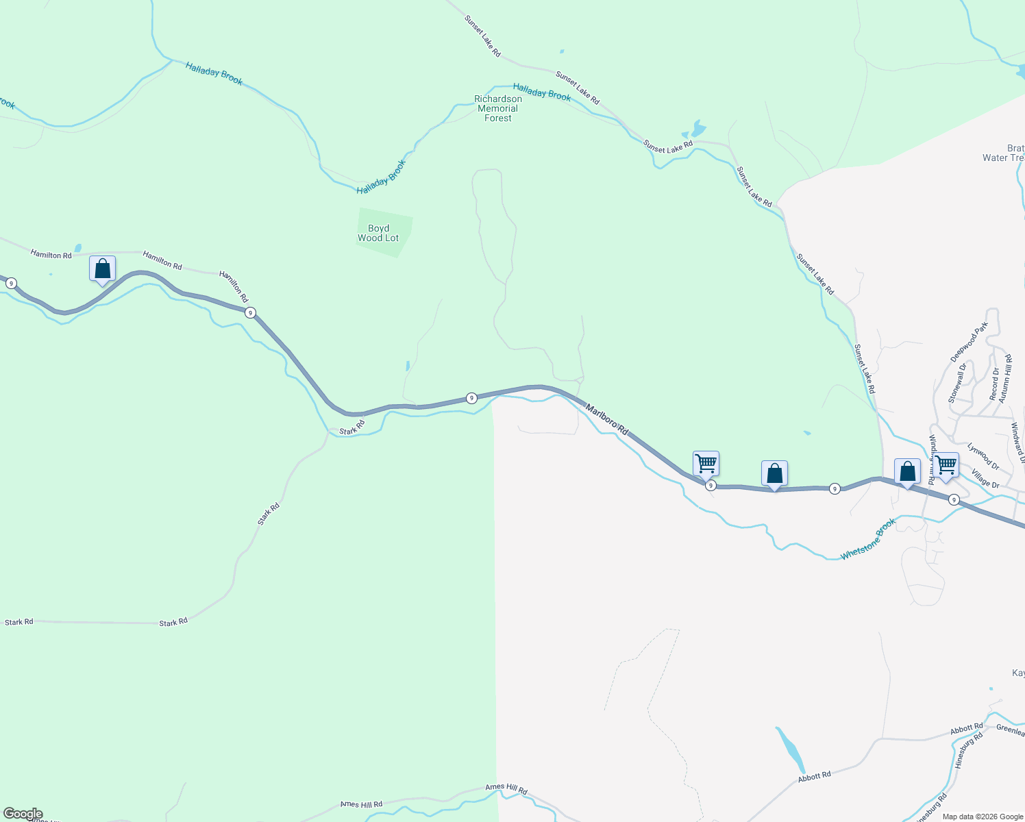 map of restaurants, bars, coffee shops, grocery stores, and more near 1215 Marlboro Road in Brattleboro