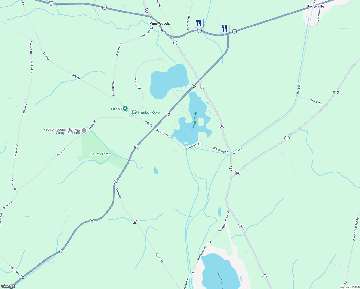 map of restaurants, bars, coffee shops, grocery stores, and more near 6375 Wendover Road in Bouckville