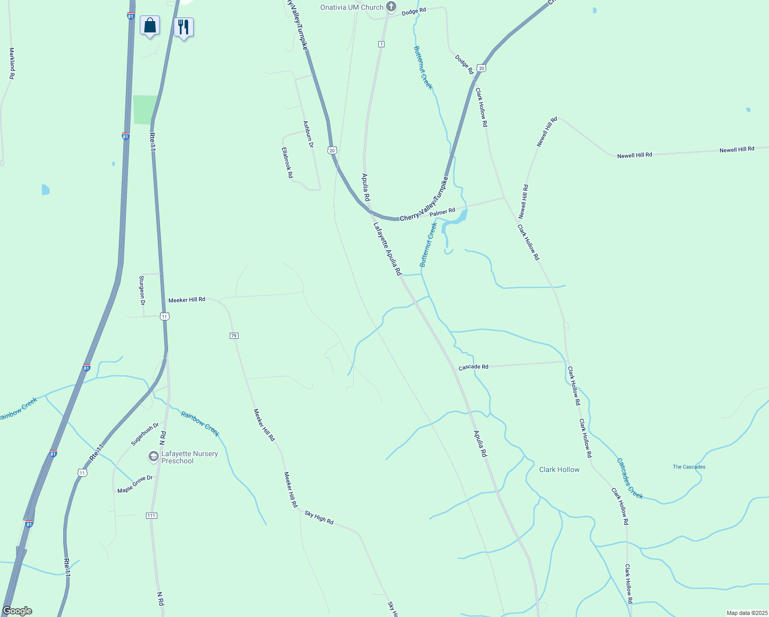 map of restaurants, bars, coffee shops, grocery stores, and more near 2091 Apulia Road in LaFayette