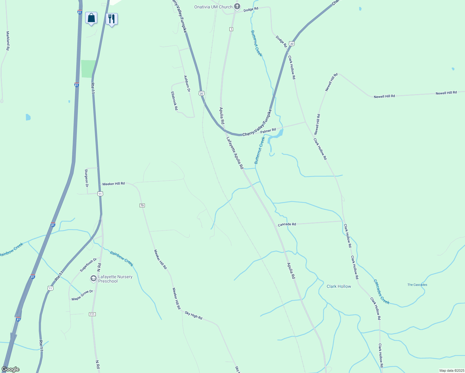 map of restaurants, bars, coffee shops, grocery stores, and more near 2091 Apulia Road in LaFayette