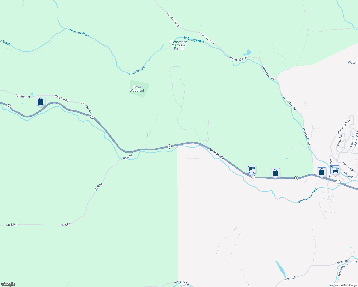 map of restaurants, bars, coffee shops, grocery stores, and more near 1215 Marlboro Road in Brattleboro