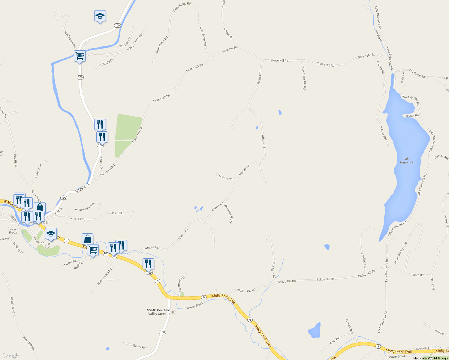 map of restaurants, bars, coffee shops, grocery stores, and more near 18 N Wind Rd in Wilmington