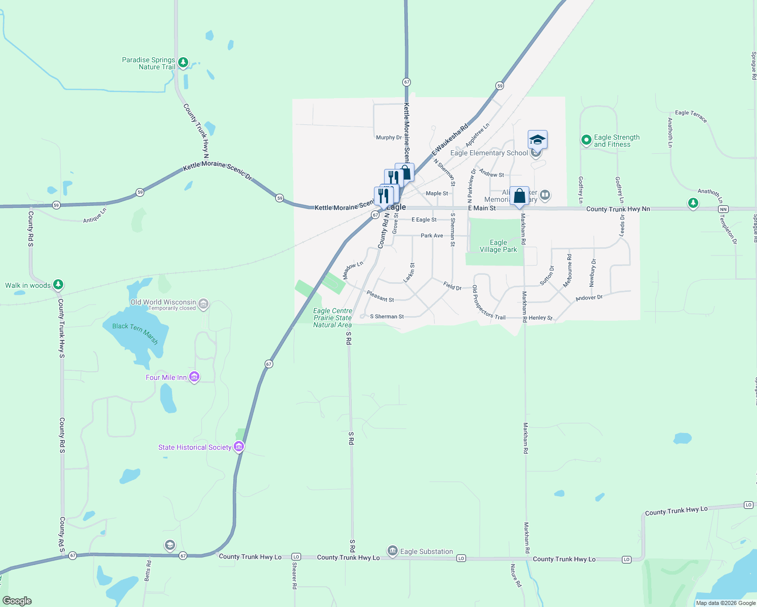 map of restaurants, bars, coffee shops, grocery stores, and more near 416 Pleasant Street in Eagle