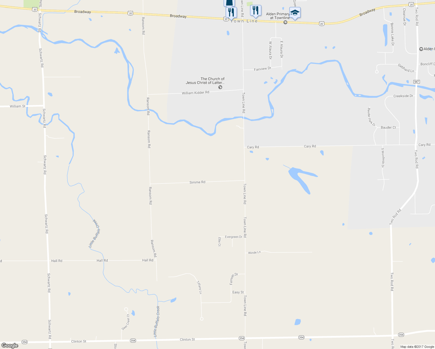 map of restaurants, bars, coffee shops, grocery stores, and more near 102 Simme Road in Lancaster