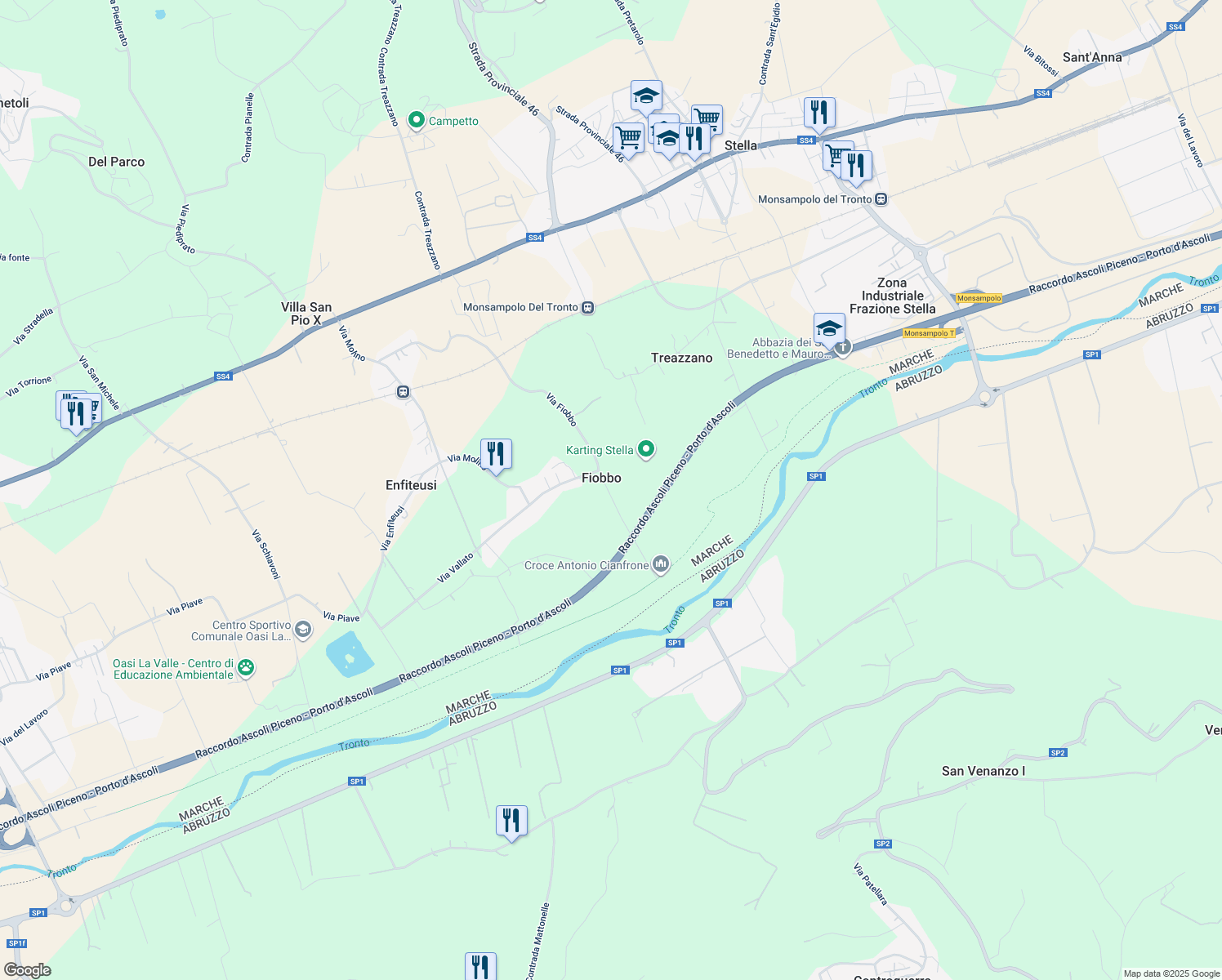 map of restaurants, bars, coffee shops, grocery stores, and more near 44 Via Fiobbo in Fiobbo