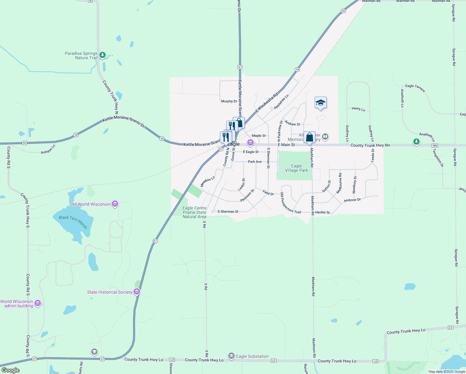 map of restaurants, bars, coffee shops, grocery stores, and more near 403 Larkin St in Eagle