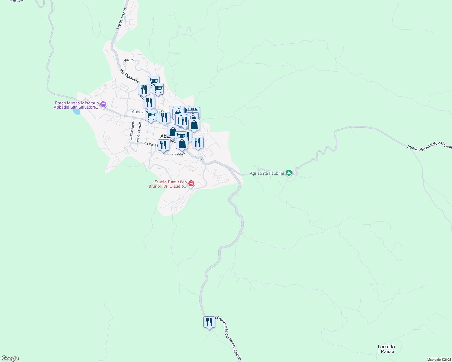 map of restaurants, bars, coffee shops, grocery stores, and more near 2 Via della Rupe in Abbadia San Salvatore