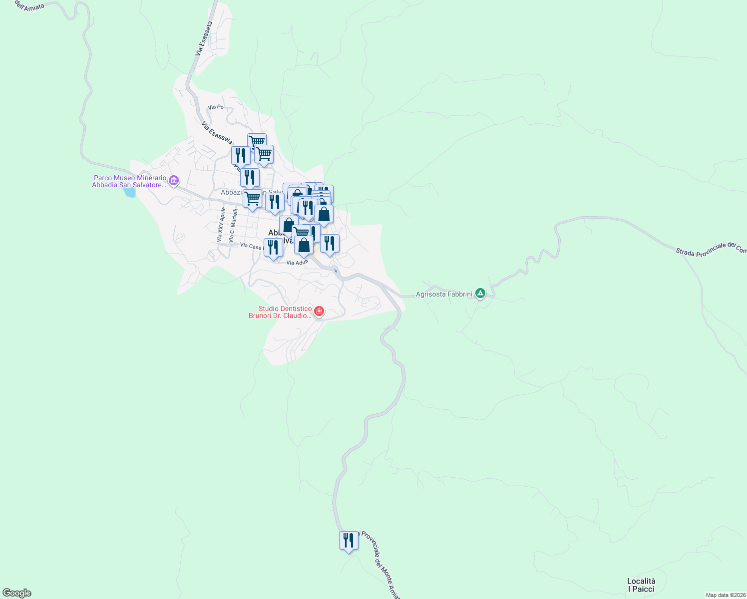 map of restaurants, bars, coffee shops, grocery stores, and more near 2 Via della Rupe in Abbadia San Salvatore