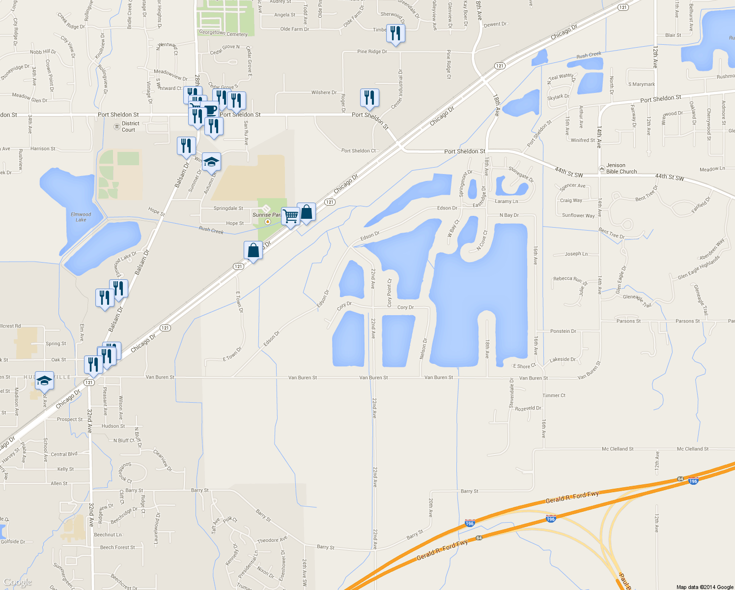 map of restaurants, bars, coffee shops, grocery stores, and more near 5887 22nd Avenue in Hudsonville