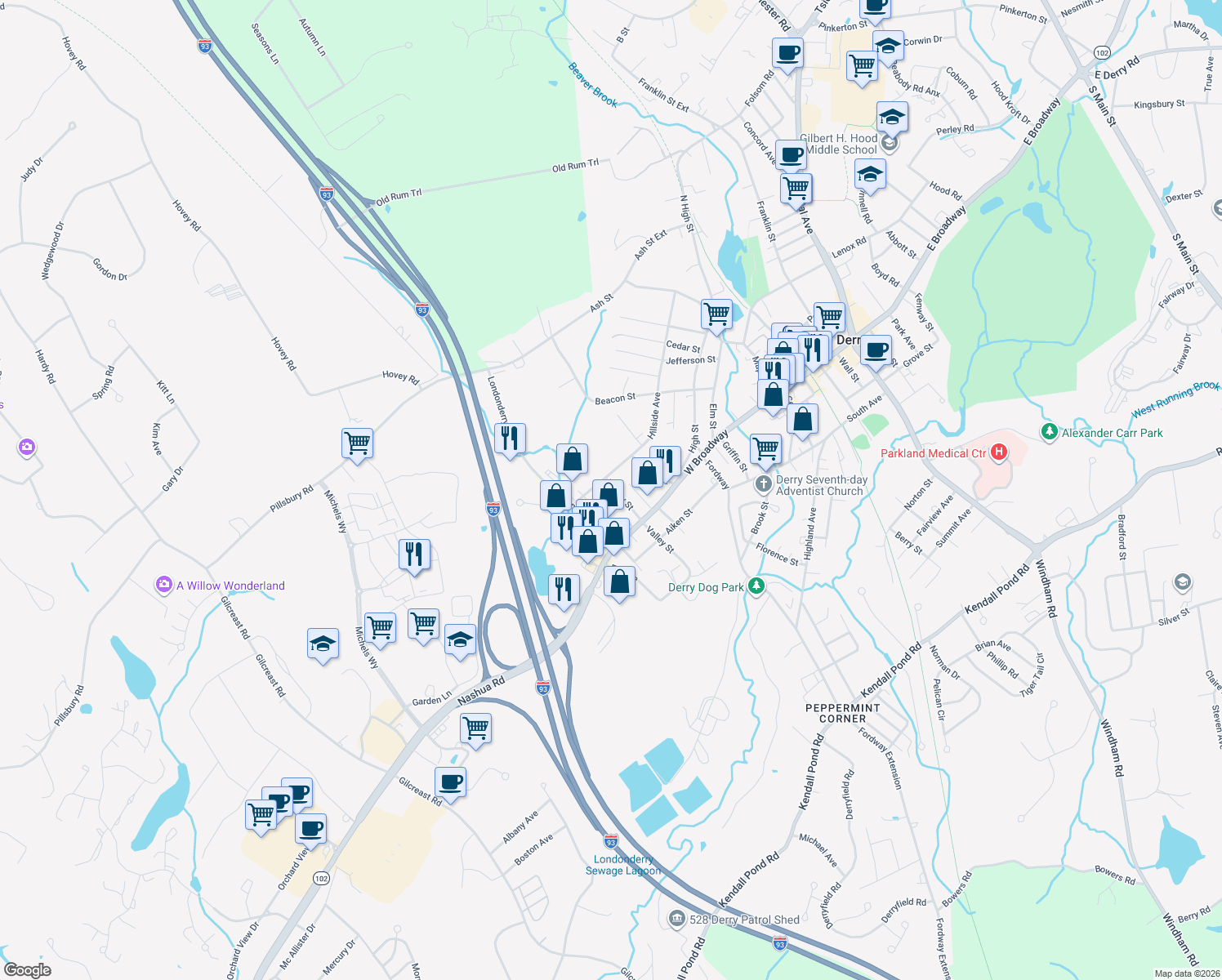 map of restaurants, bars, coffee shops, grocery stores, and more near 8 Dickey Street in Londonderry