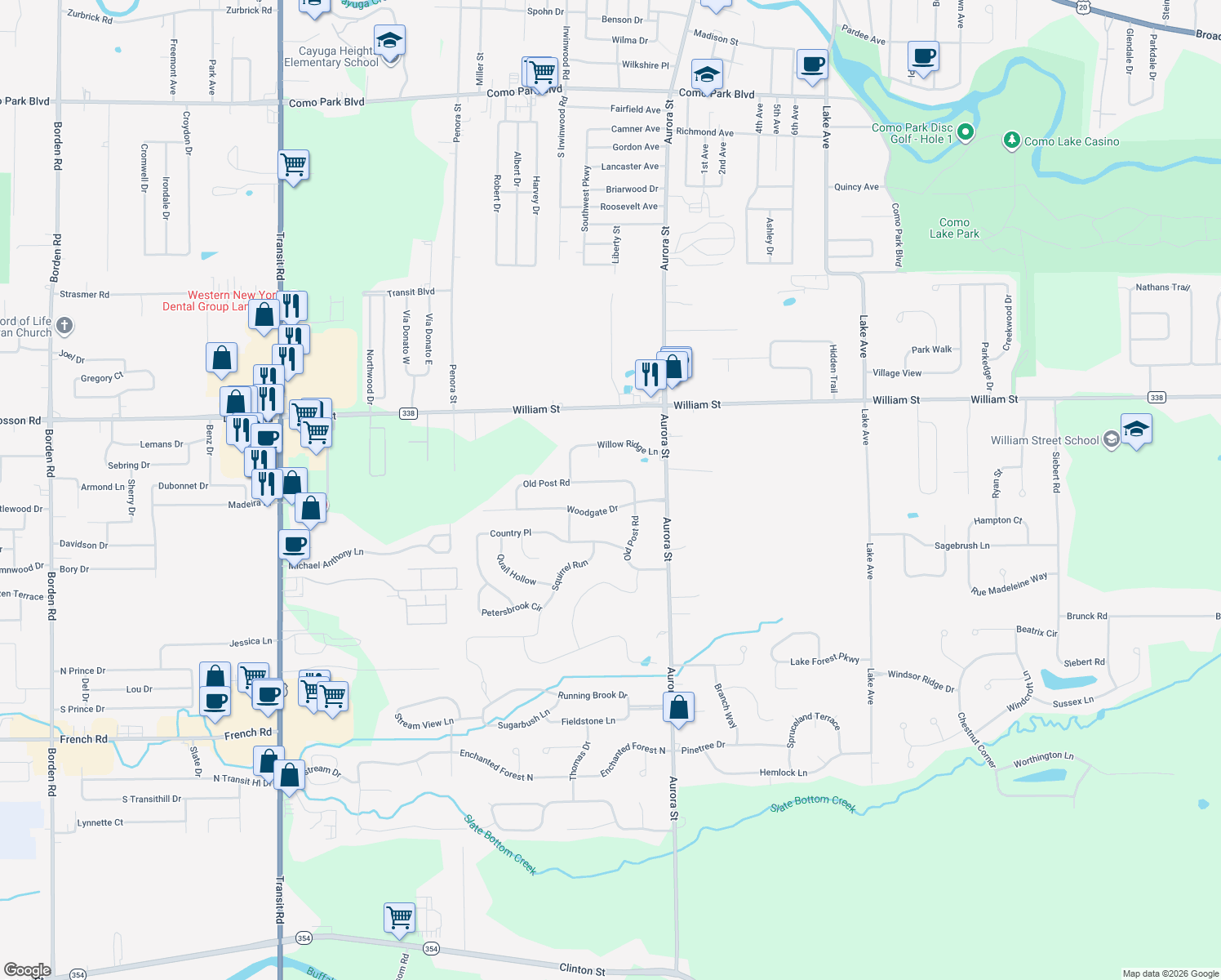 map of restaurants, bars, coffee shops, grocery stores, and more near 47 Old Post Rd in Lancaster