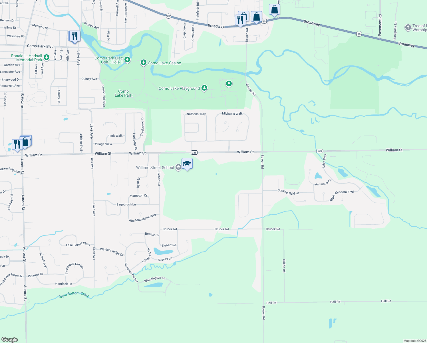 map of restaurants, bars, coffee shops, grocery stores, and more near 5237 William Street in Lancaster