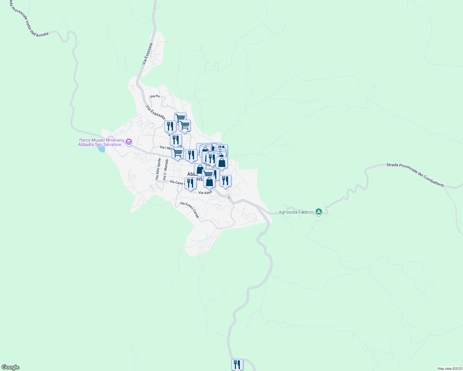 map of restaurants, bars, coffee shops, grocery stores, and more near 7 Via Pinelli in Abbadia San Salvatore