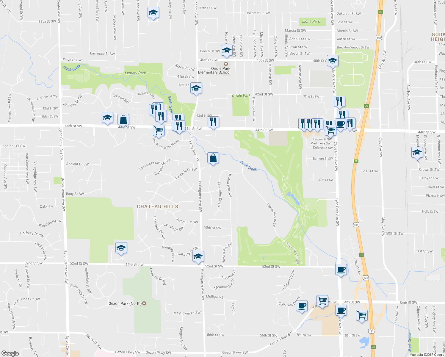 map of restaurants, bars, coffee shops, grocery stores, and more near 4704 Grenadier Dr SW in Wyoming