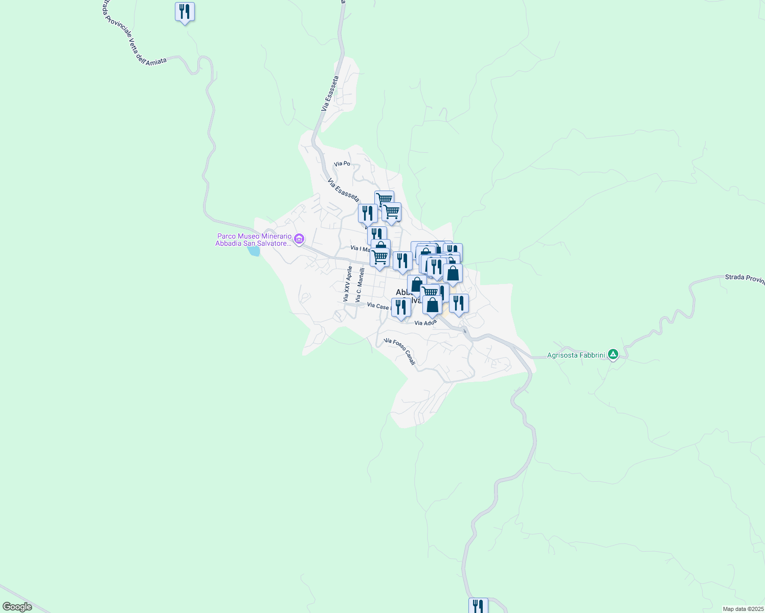 map of restaurants, bars, coffee shops, grocery stores, and more near 30 Via Case Nuove in Abbadia San Salvatore