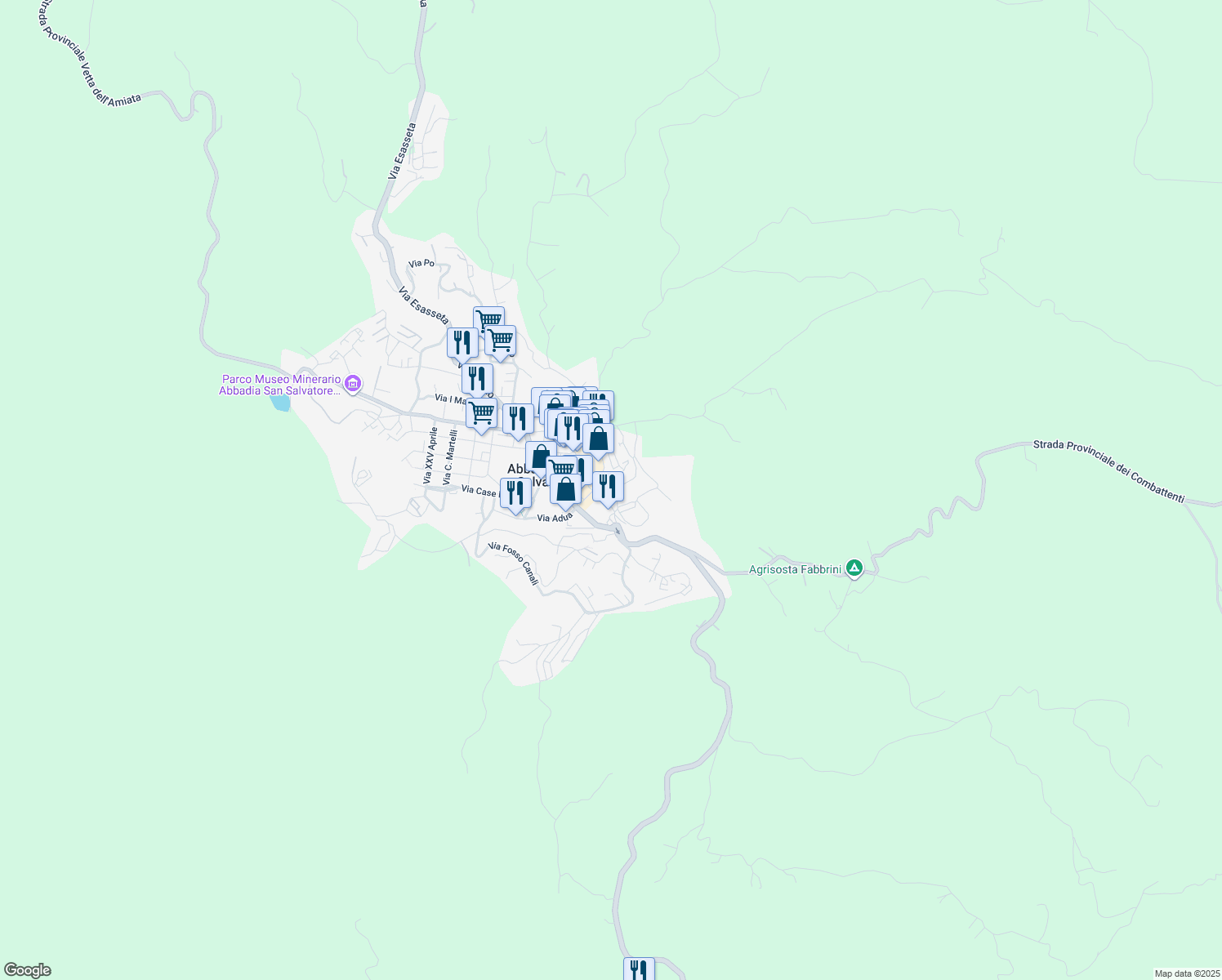 map of restaurants, bars, coffee shops, grocery stores, and more near 7 Via Pinelli in Abbadia San Salvatore