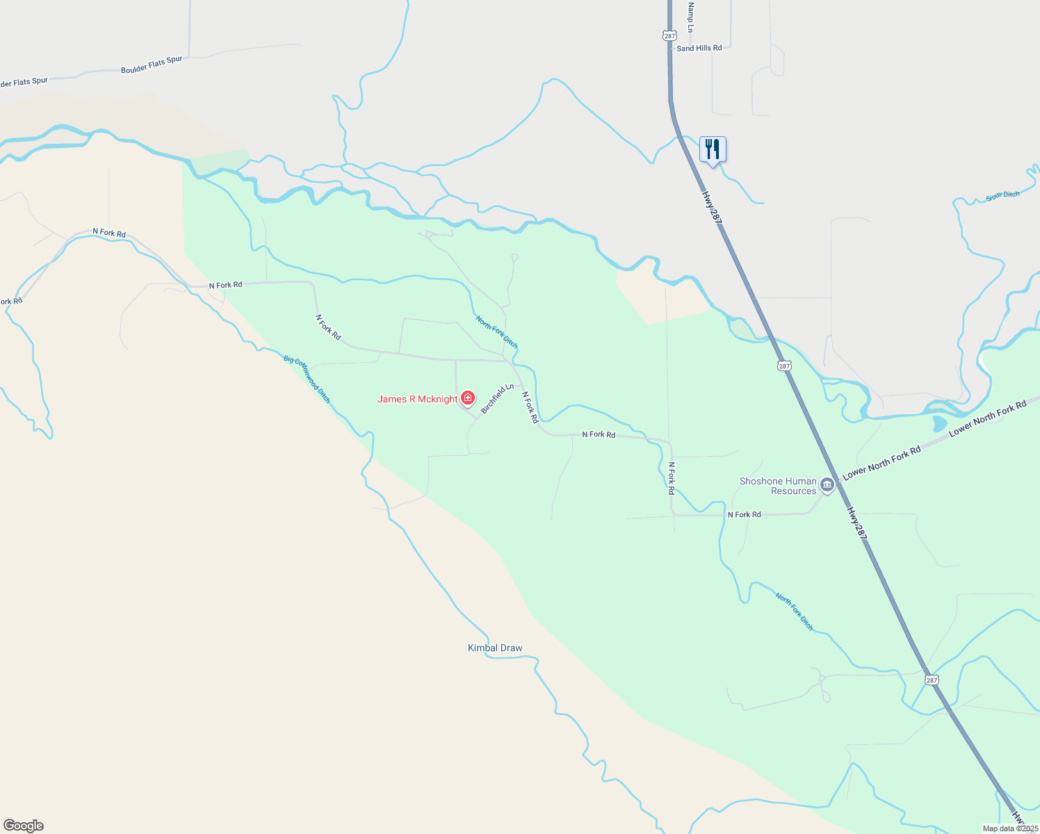 map of restaurants, bars, coffee shops, grocery stores, and more near 119 North Fork Road in Lander
