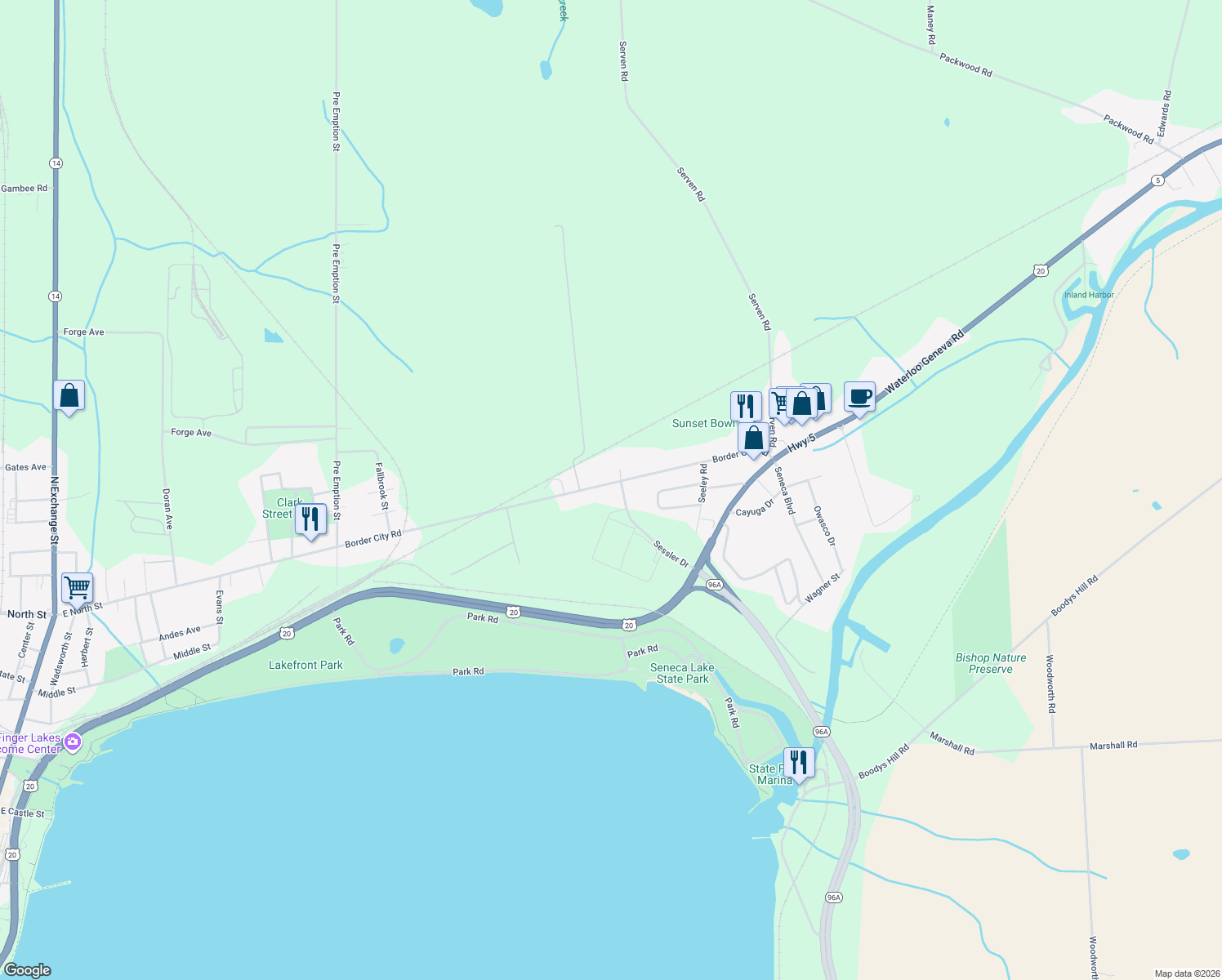 map of restaurants, bars, coffee shops, grocery stores, and more near 234 Border City Road in Geneva